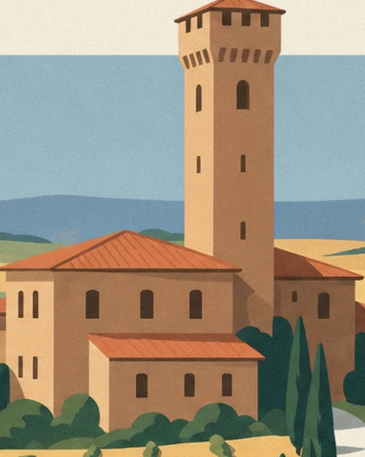 La villa toscane aux toits de tuiles orangées et sa haute tour ocre