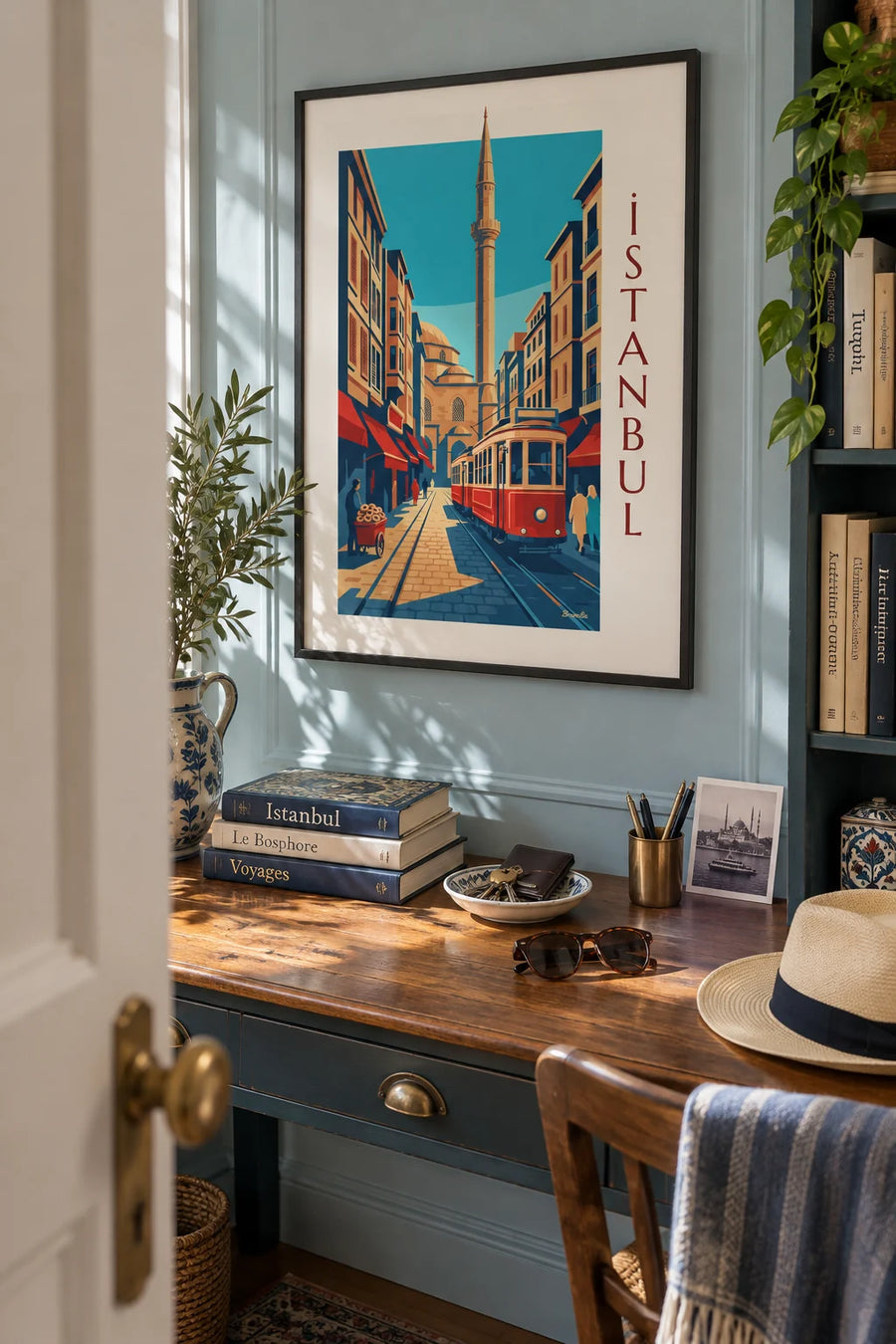 Poster of a historic tram on İstiklal Avenue in Istanbul: framed on the wall
