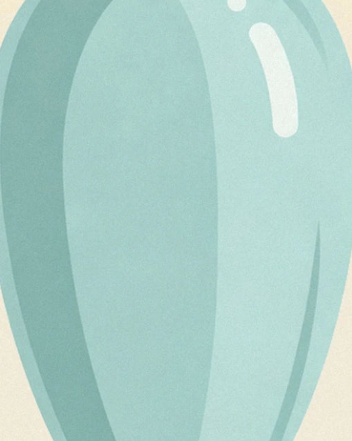 Les courbes du vase vert d’eau, entre ombres turquoise et reflets blancs