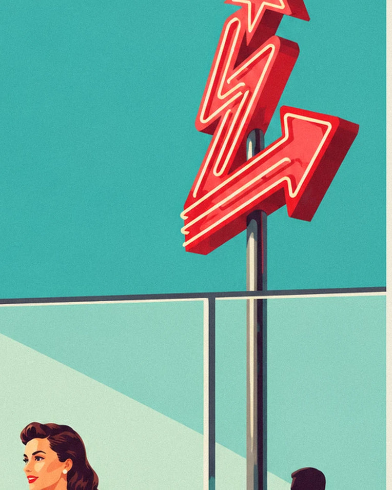Poster Pin-up an der Theke eines amerikanischen Diners: Detail in Nahaufnahme