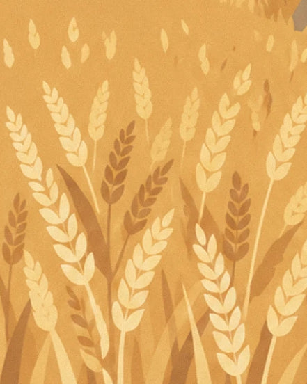 Des épis de blé dorés aux grains clairs et bruns, serrés les uns contre les autres