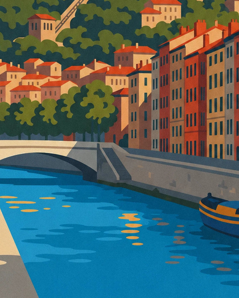 Lyon Saône quays and Fourvière funicular poster: close-up detail