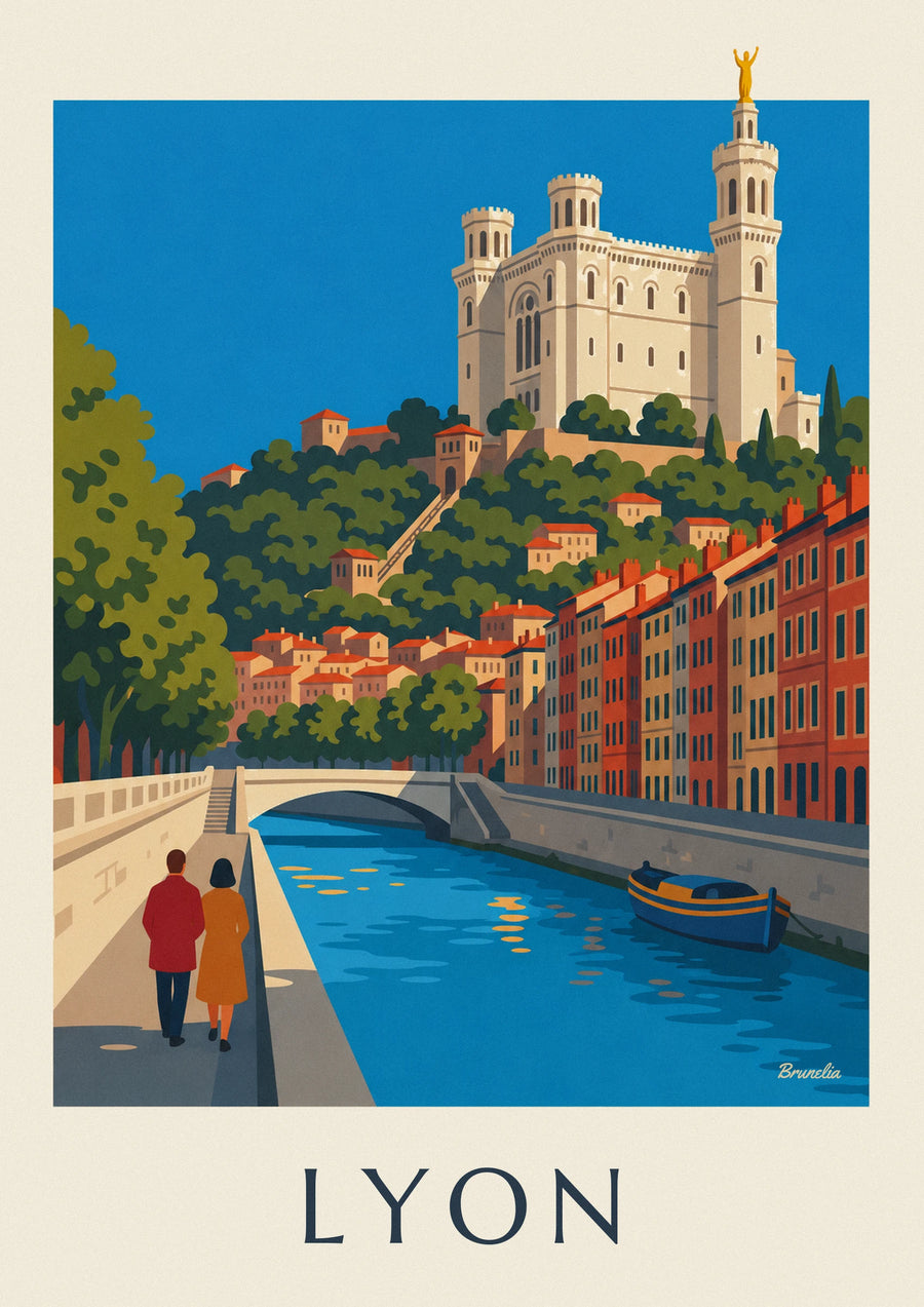 Lyon Saône quays and Fourvière funicular poster