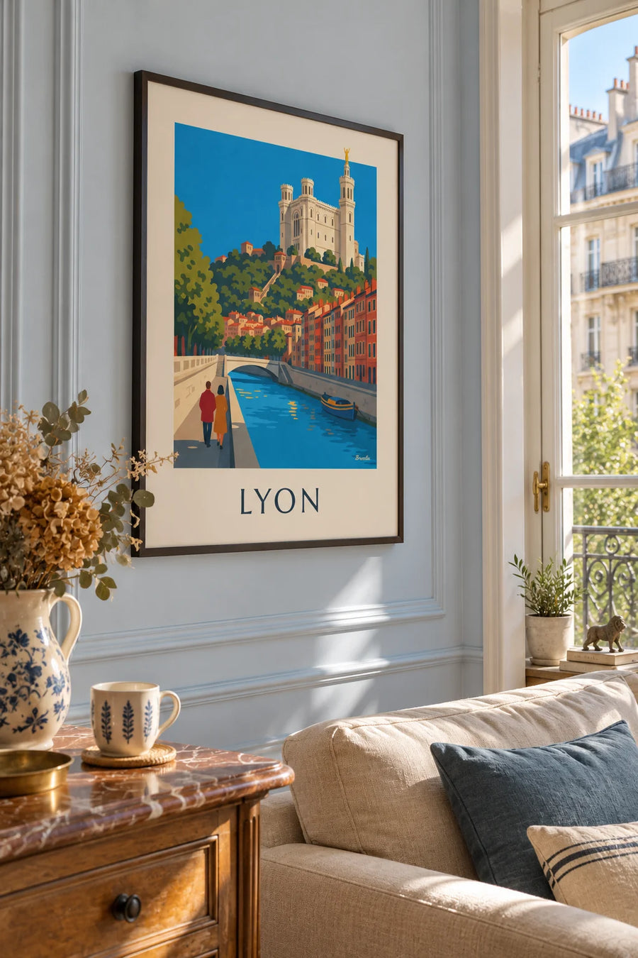 Affiche quais de Saône et funiculaire de Fourvière à Lyon : encadrée au mur