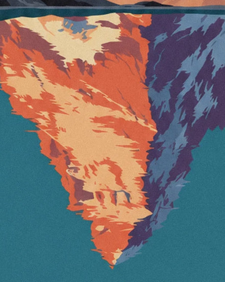 The upside-down reflection of the Cervin, orange and violet-blue in the turquoise water