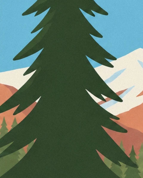 Un grand sapin vert sombre devant les pentes enneigées des Alpes