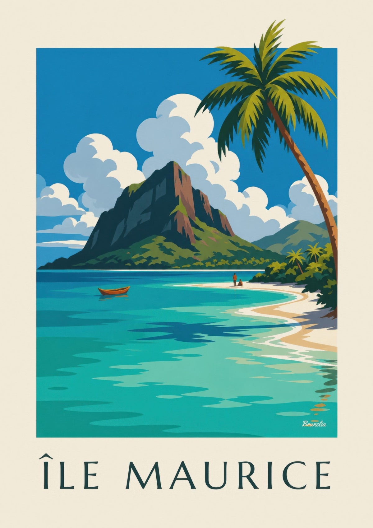 Affiche vintage du Morne Brabant vu depuis le lagon, île Maurice