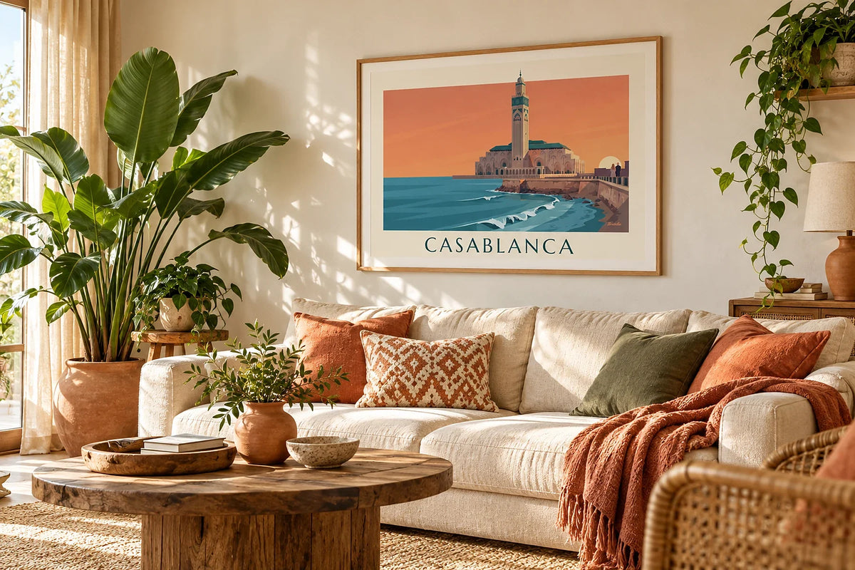 Bohemian poster, terracotta and green plants for a signature interior