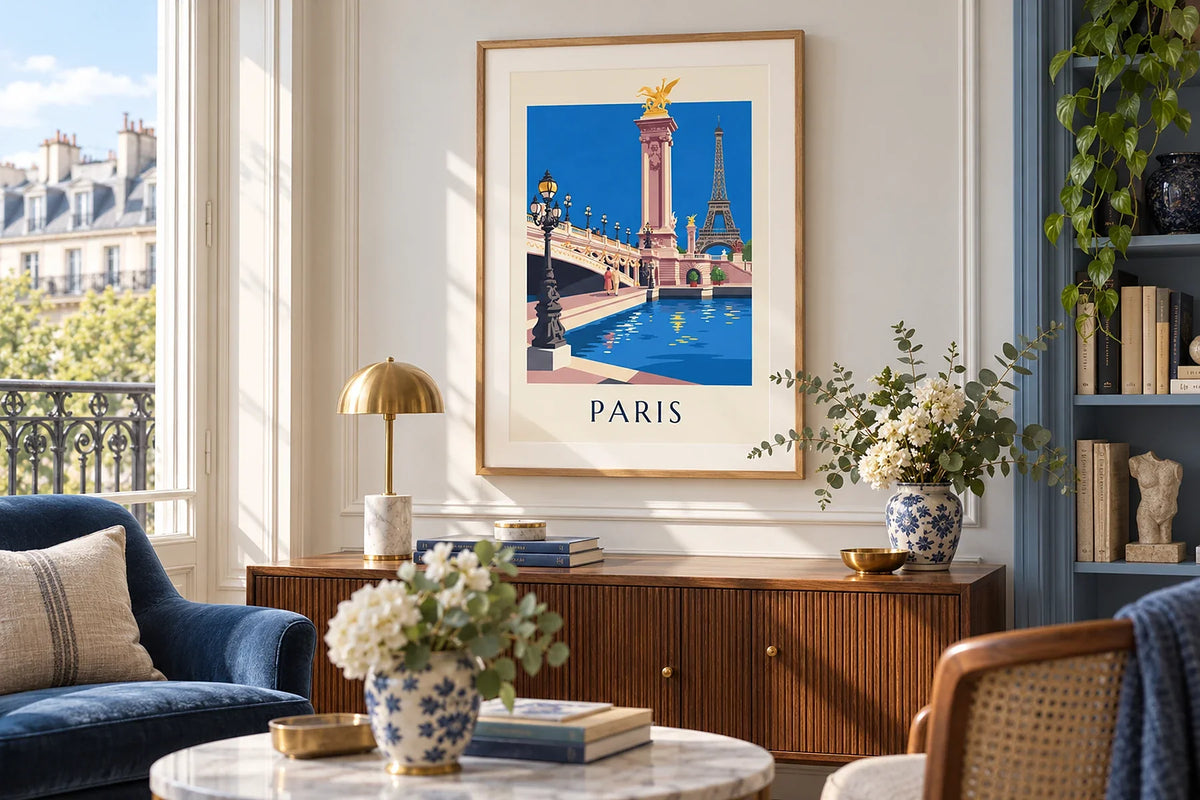 Paris-Poster: Eiffelturm, Montmartre und Stadtplan