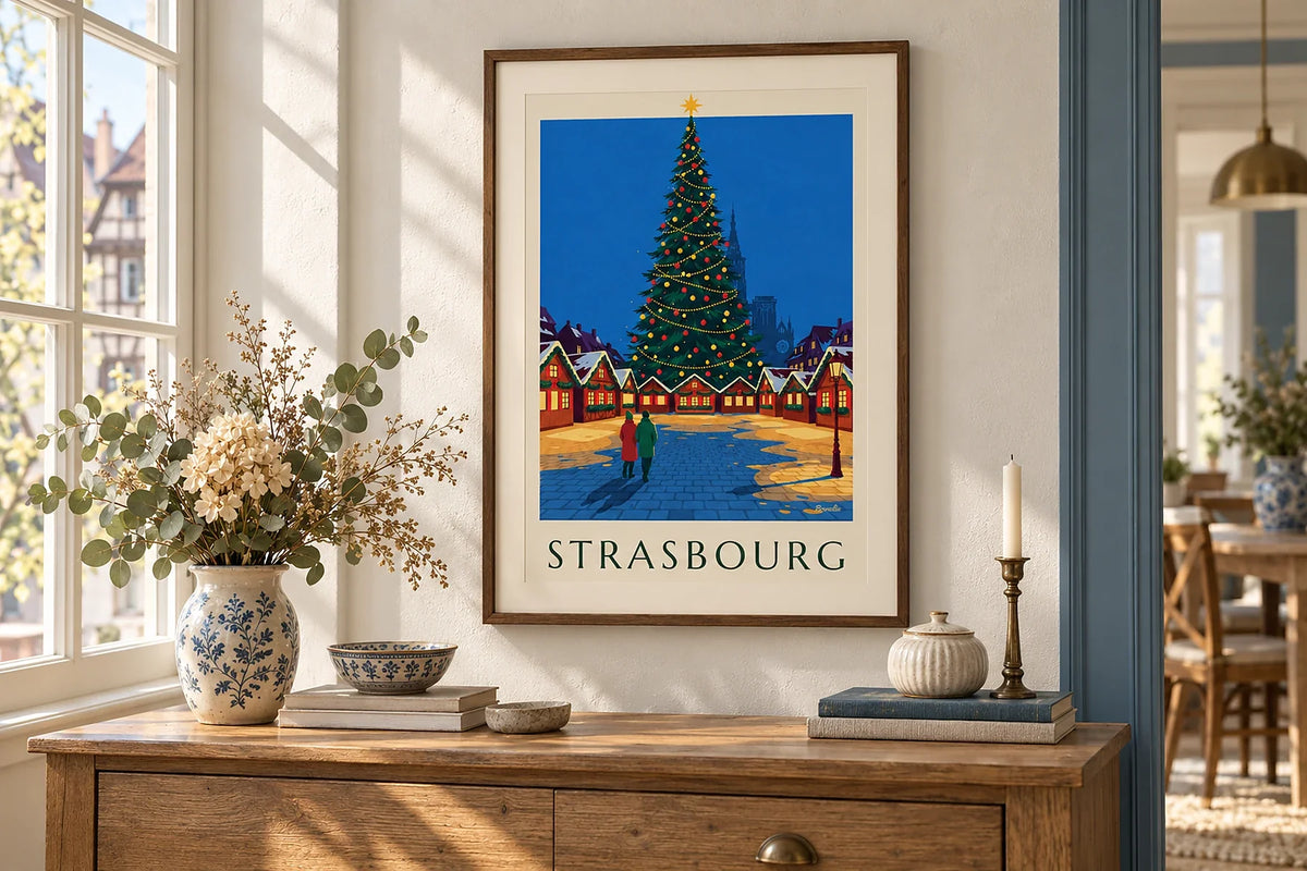 Affiches de Strasbourg et d'Alsace : cathédrale et maisons à colombages