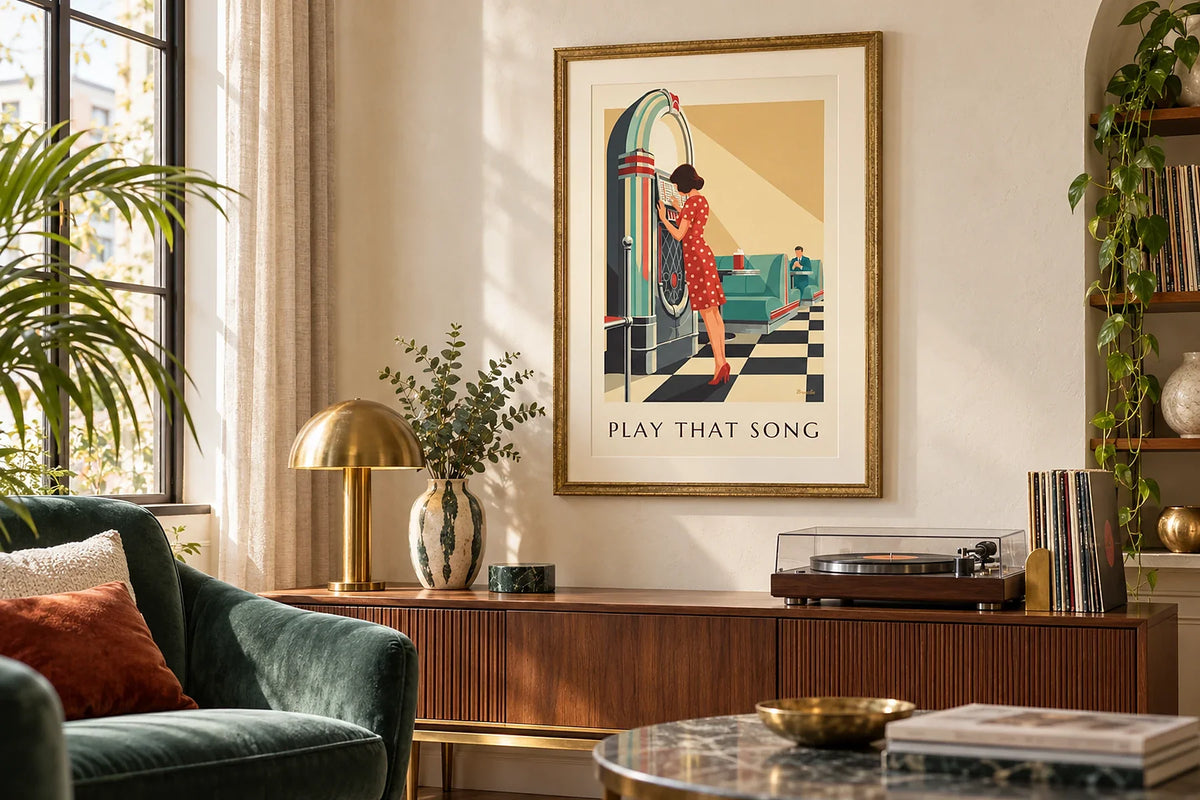 Patinated gold frames, the signature of Art Deco posters