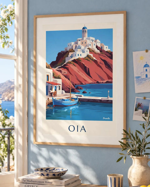 Greece posters: collection poster framed in an interior