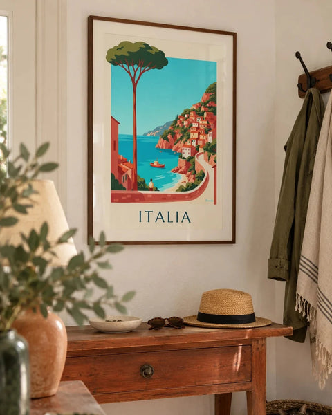 Italy posters: collection poster framed in a home interior
