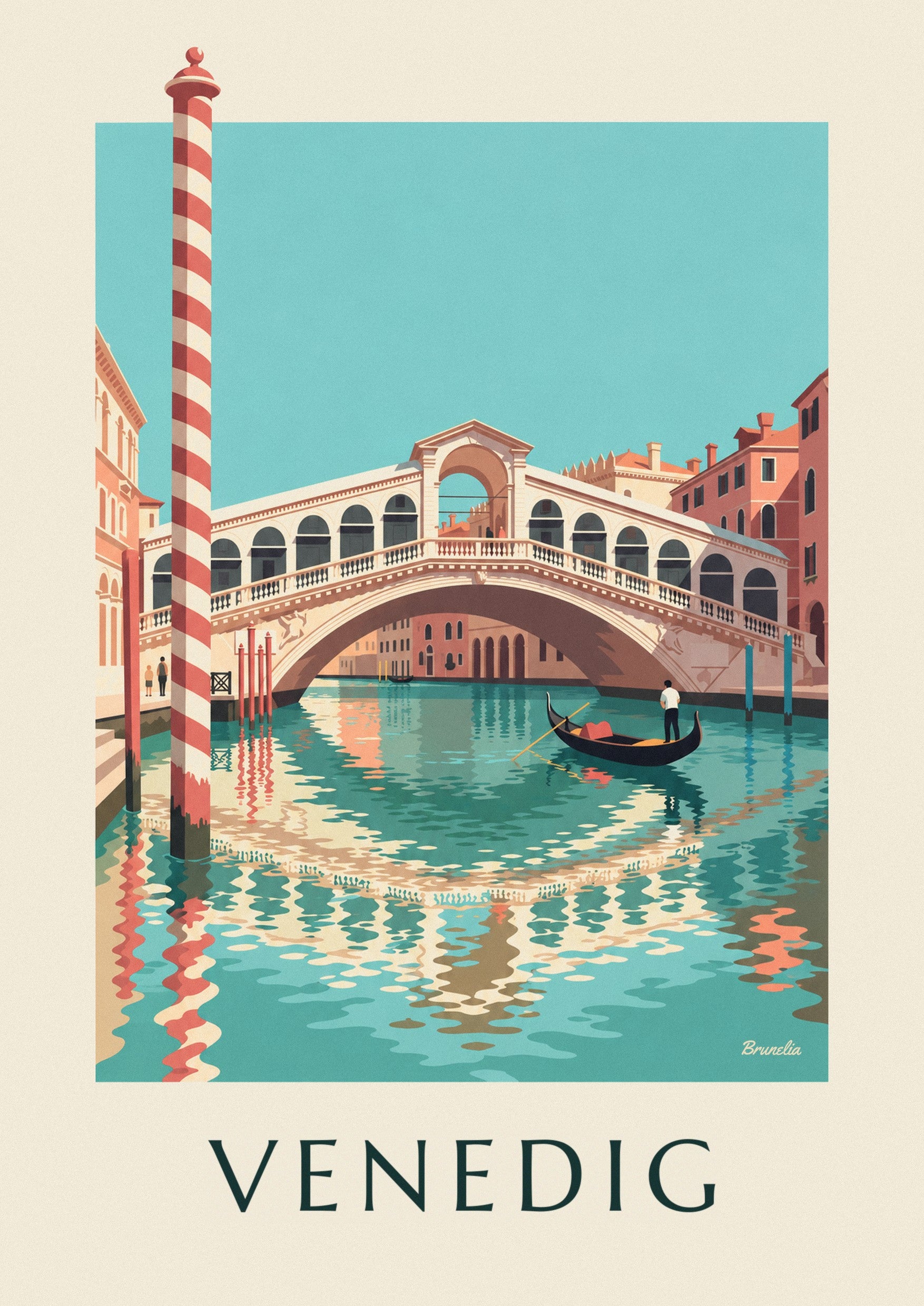 Poster Rialtobrücke und Gondel auf dem Canal Grande in Venedig: Detail in Nahaufnahme