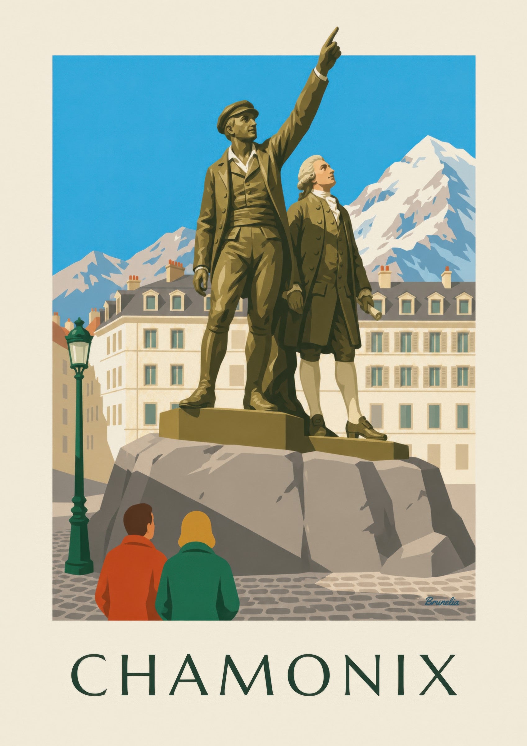 Poster der Statue von Balmat und Saussure in Chamonix: Detail in Nahaufnahme