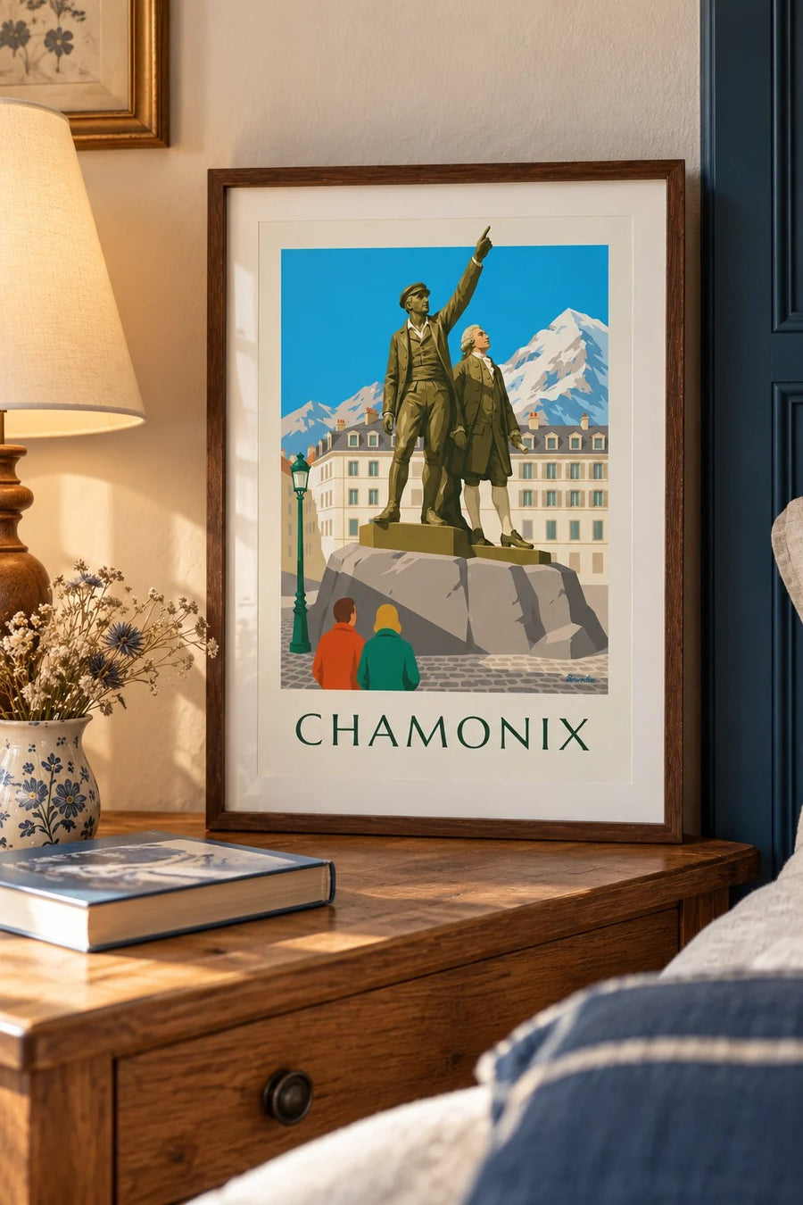 Poster der Statue von Balmat und Saussure in Chamonix : kleines A4-Format, gerahmt