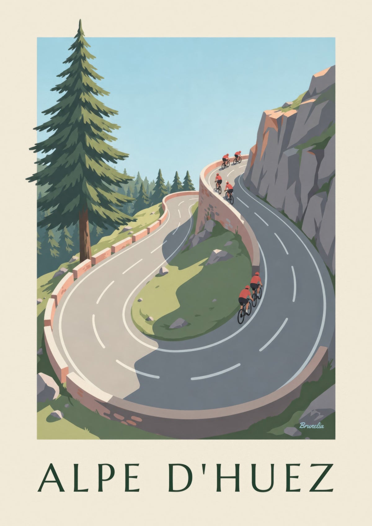 Poster Alpe d'Huez mit Radfahrern in den Bergen