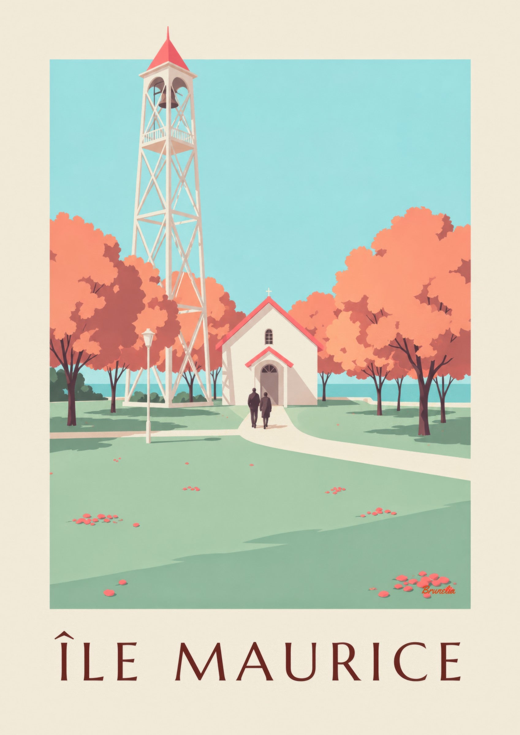 Poster Mauritius, Kirche mit rotem Dach (Titel ÎLE MAURICE): Detail in Nahaufnahme