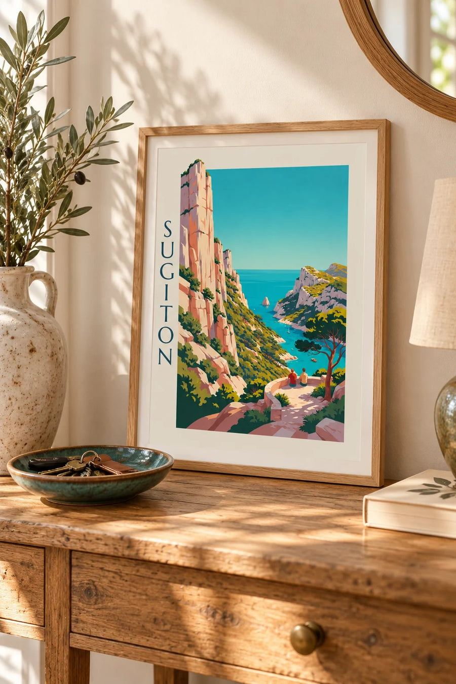 Affiche calanque de Sugiton vue du belvédère : petit format A4 encadré