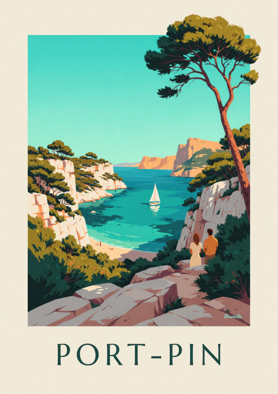Poster der Calanque de Port-Pin mit Segelboot