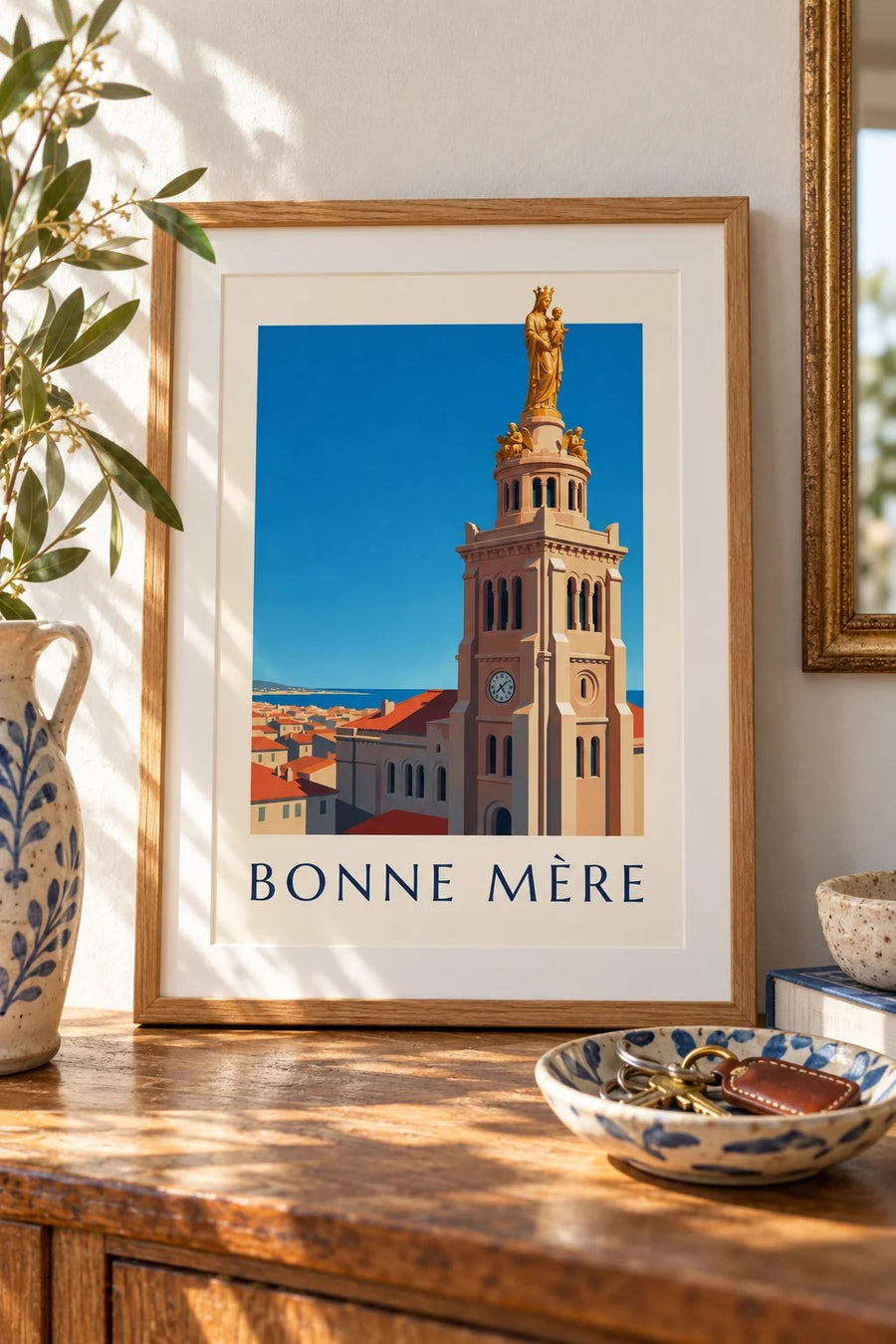 Affiche Bonne Mère dorée à Marseille : petit format A4 encadré