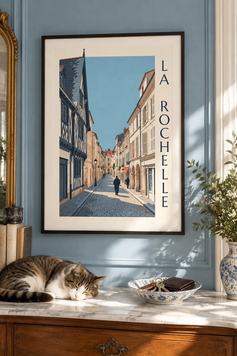 Affiche maison à pans de bois de La Rochelle : encadrée au mur