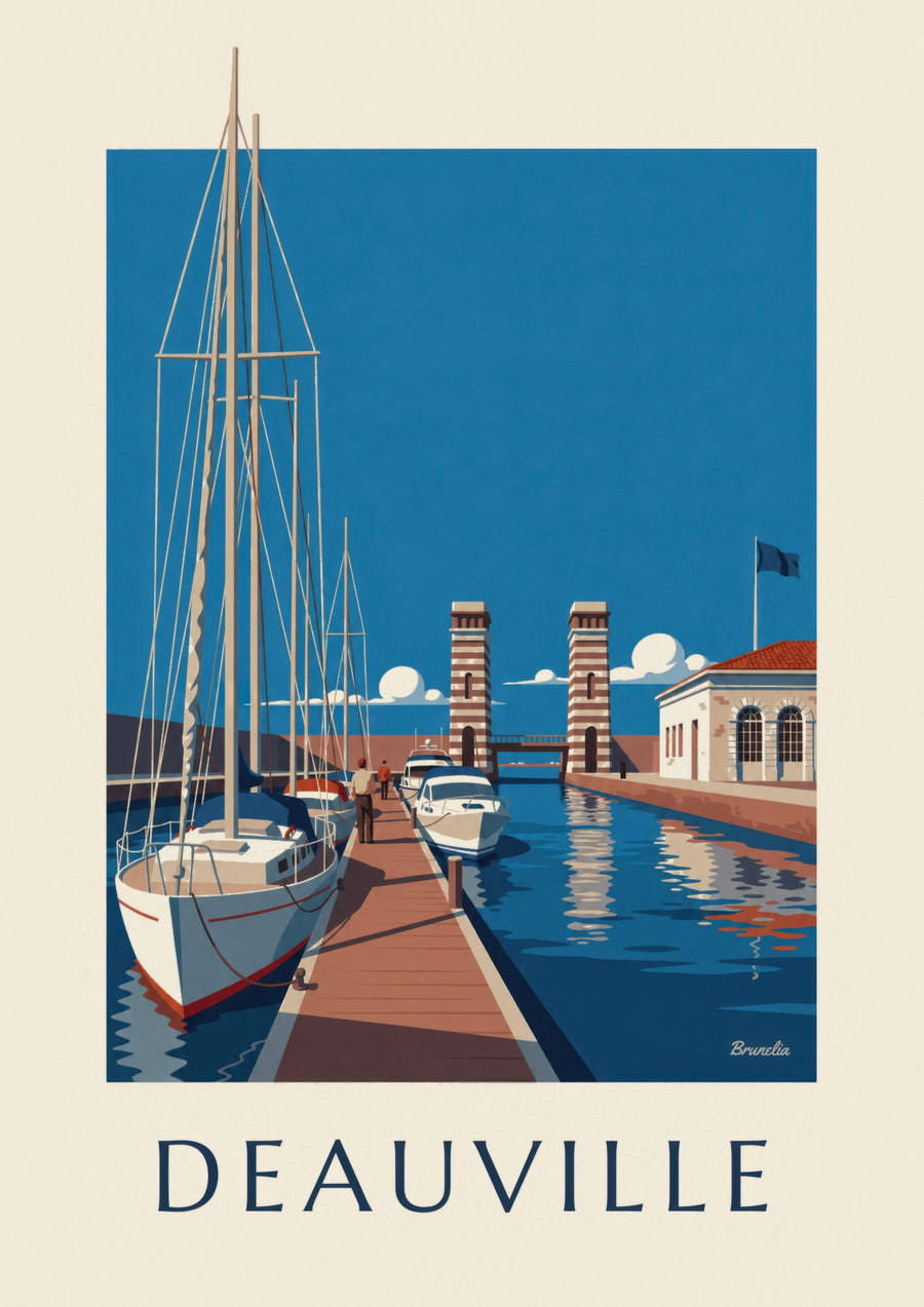 Poster Port-Deauville mit Yachthafen und Segelbooten