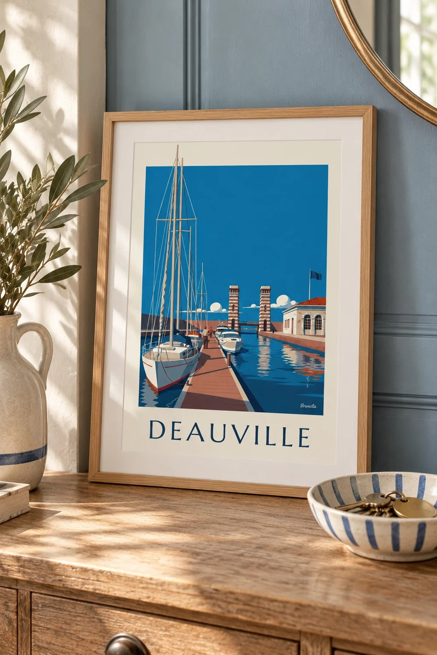 Poster Port-Deauville mit Yachthafen und Segelbooten : kleines A4-Format, gerahmt