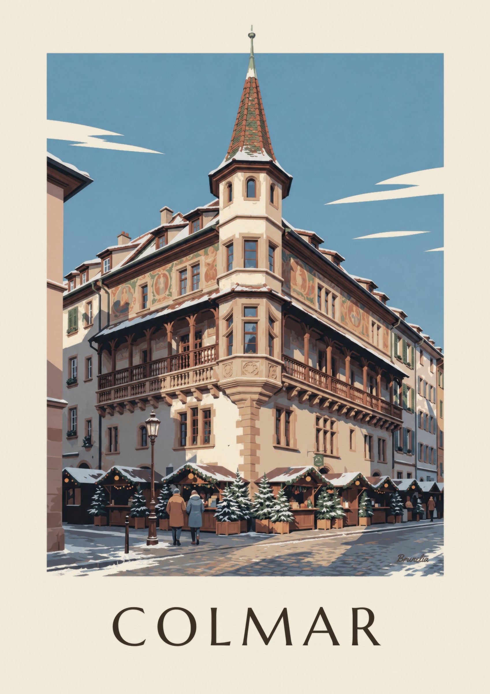 Poster Maison Pfister in Colmar zur Weihnachtszeit: Detail in Nahaufnahme