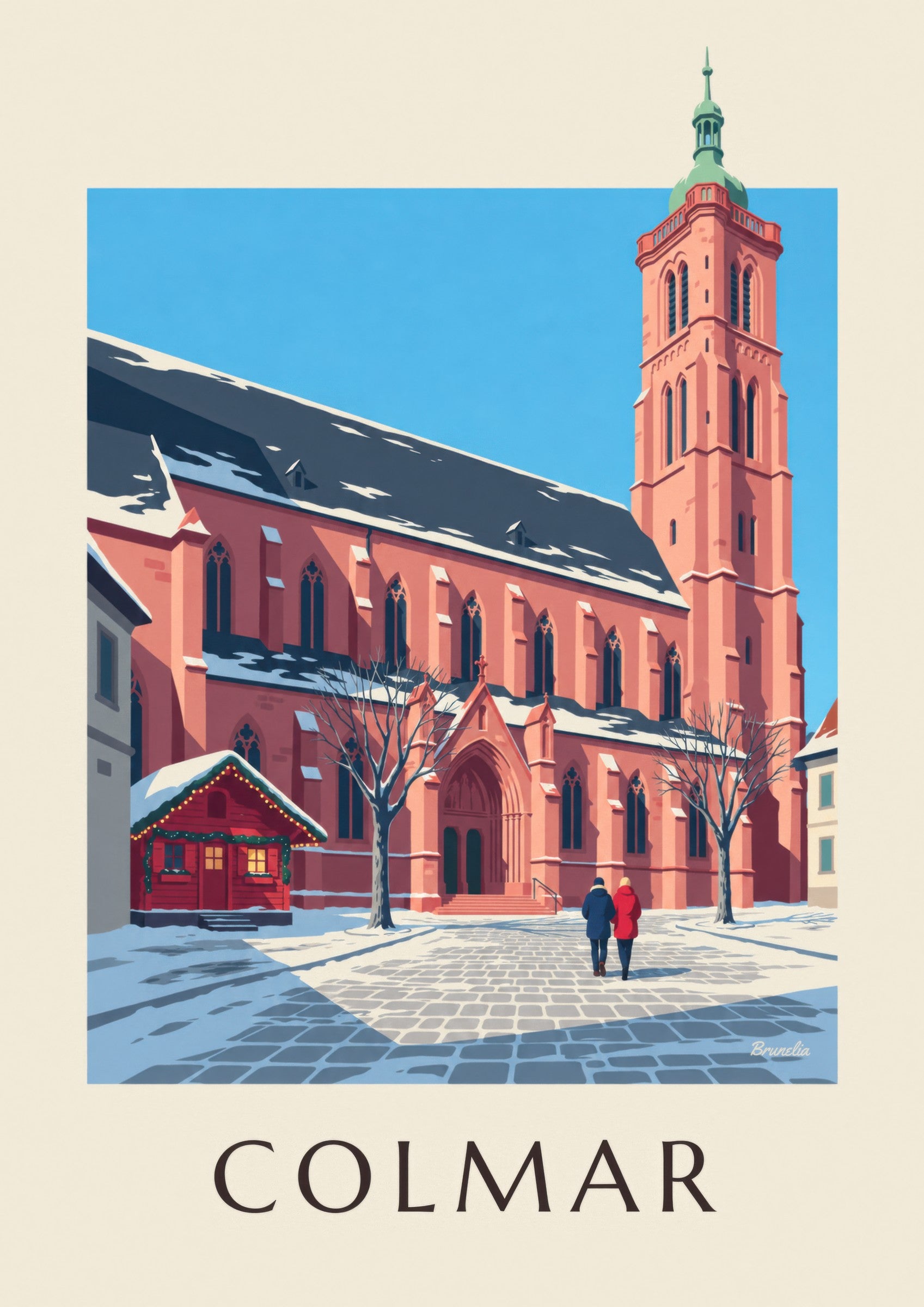 Poster der Martinskirche Saint-Martin in Colmar im Winter: Detail in Nahaufnahme