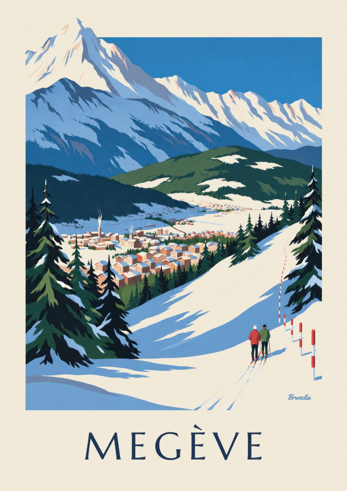 Poster Megève, die Pisten vor dem Mont-Blanc