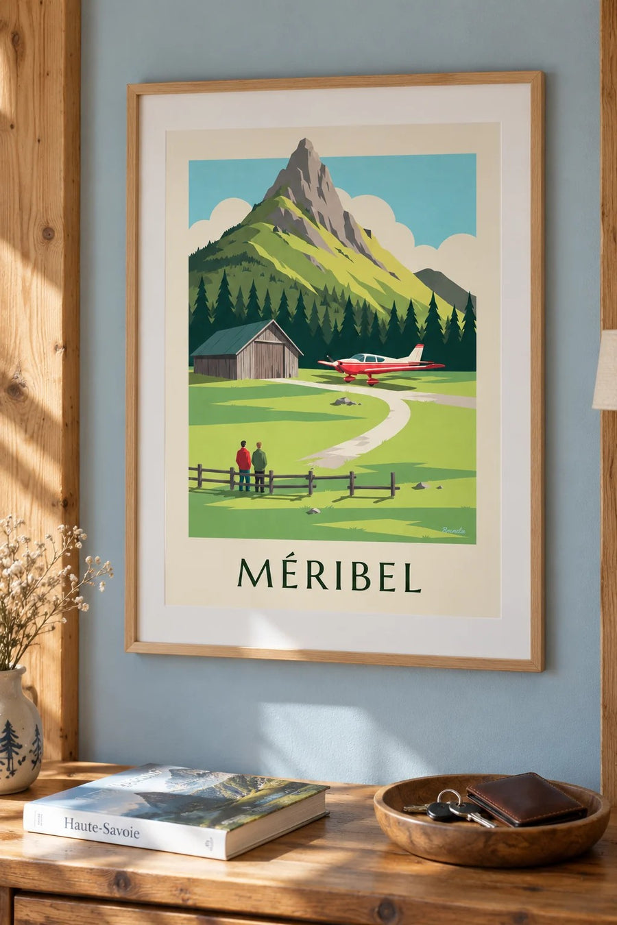 Poster Méribel, kleines Flugzeug am Altiport : gerahmt an der Wand