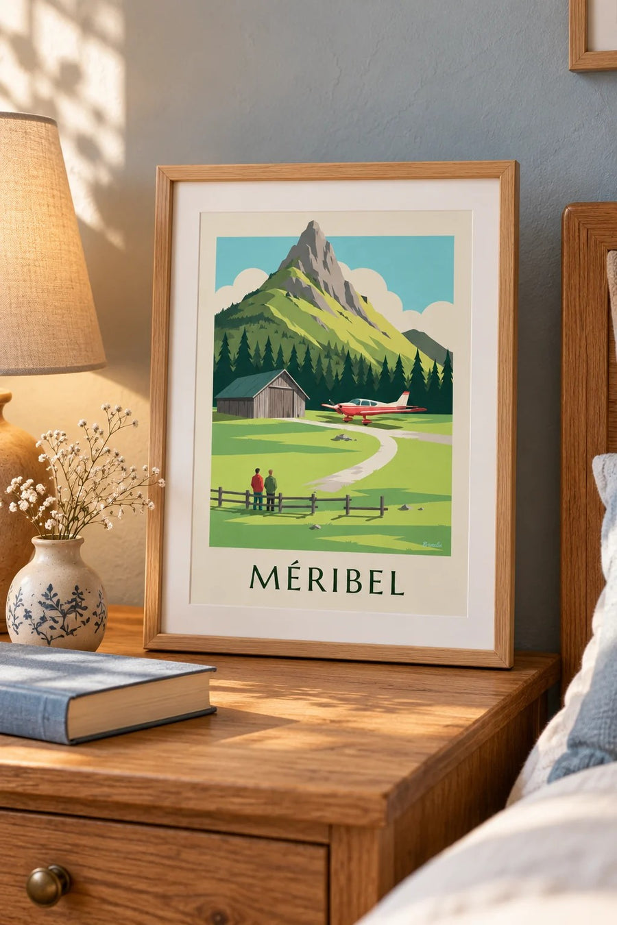 Poster Méribel, kleines Flugzeug am Altiport : kleines A4-Format, gerahmt