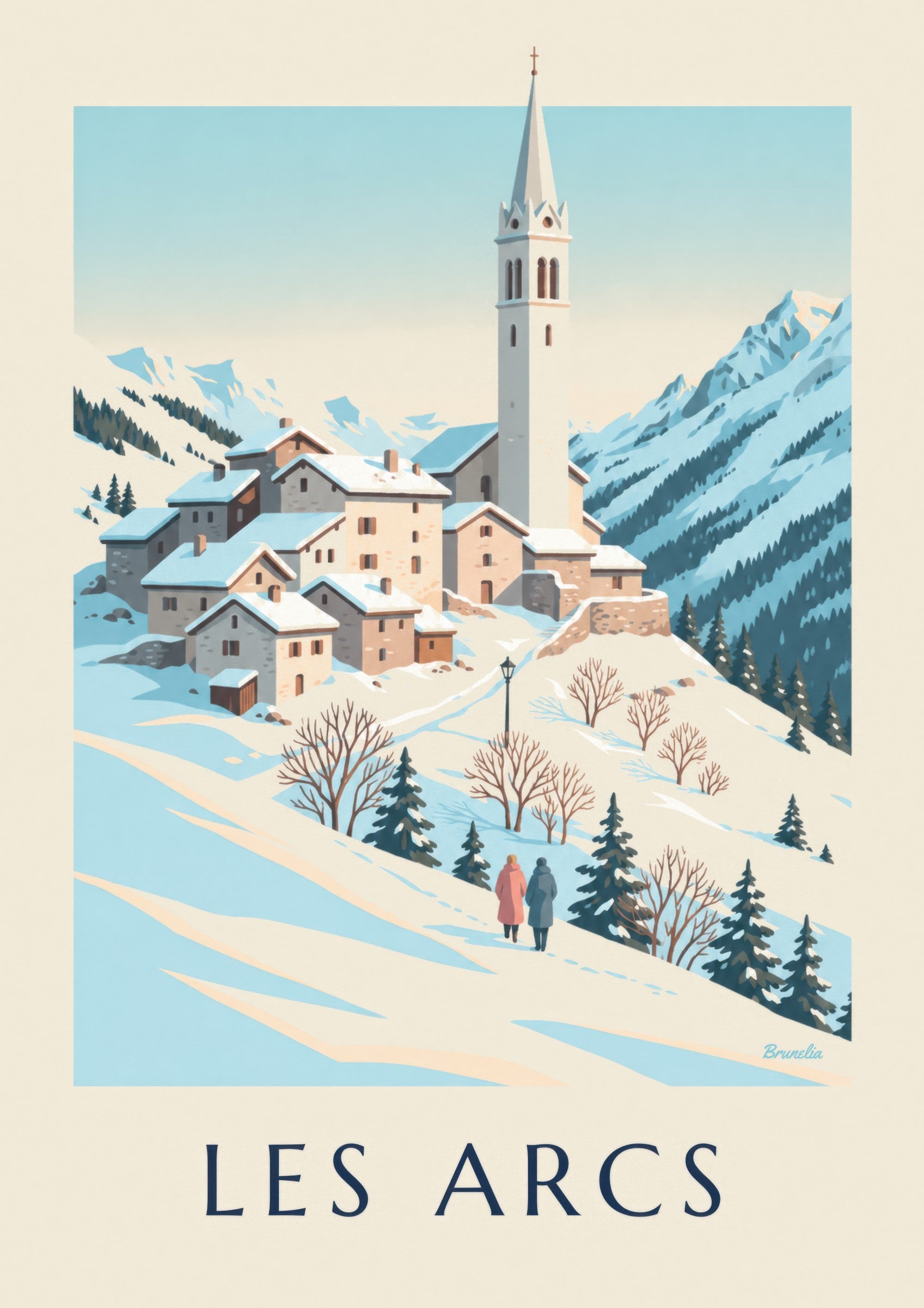 Les-Arcs-Poster: Villaroger im Schnee: Detail in Nahaufnahme