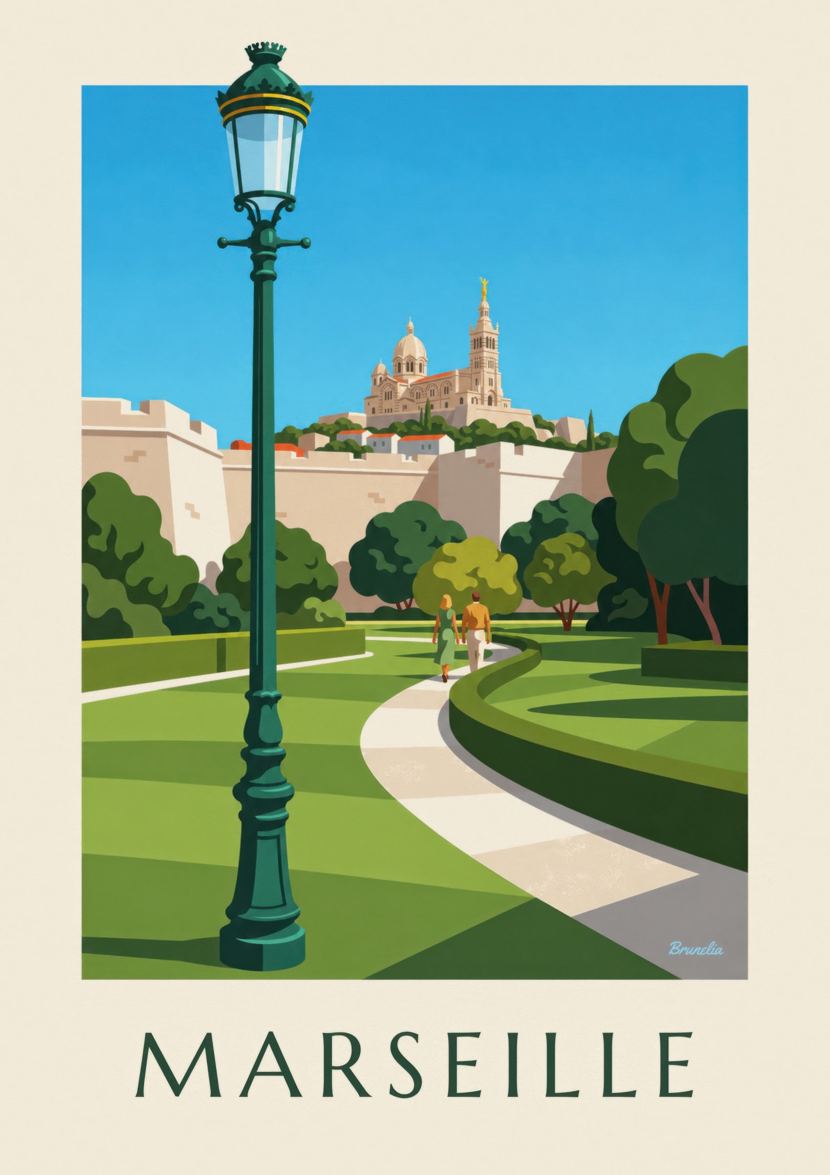 Poster Notre-Dame-de-la-Garde vom Pharo aus gesehen: Detail in Nahaufnahme