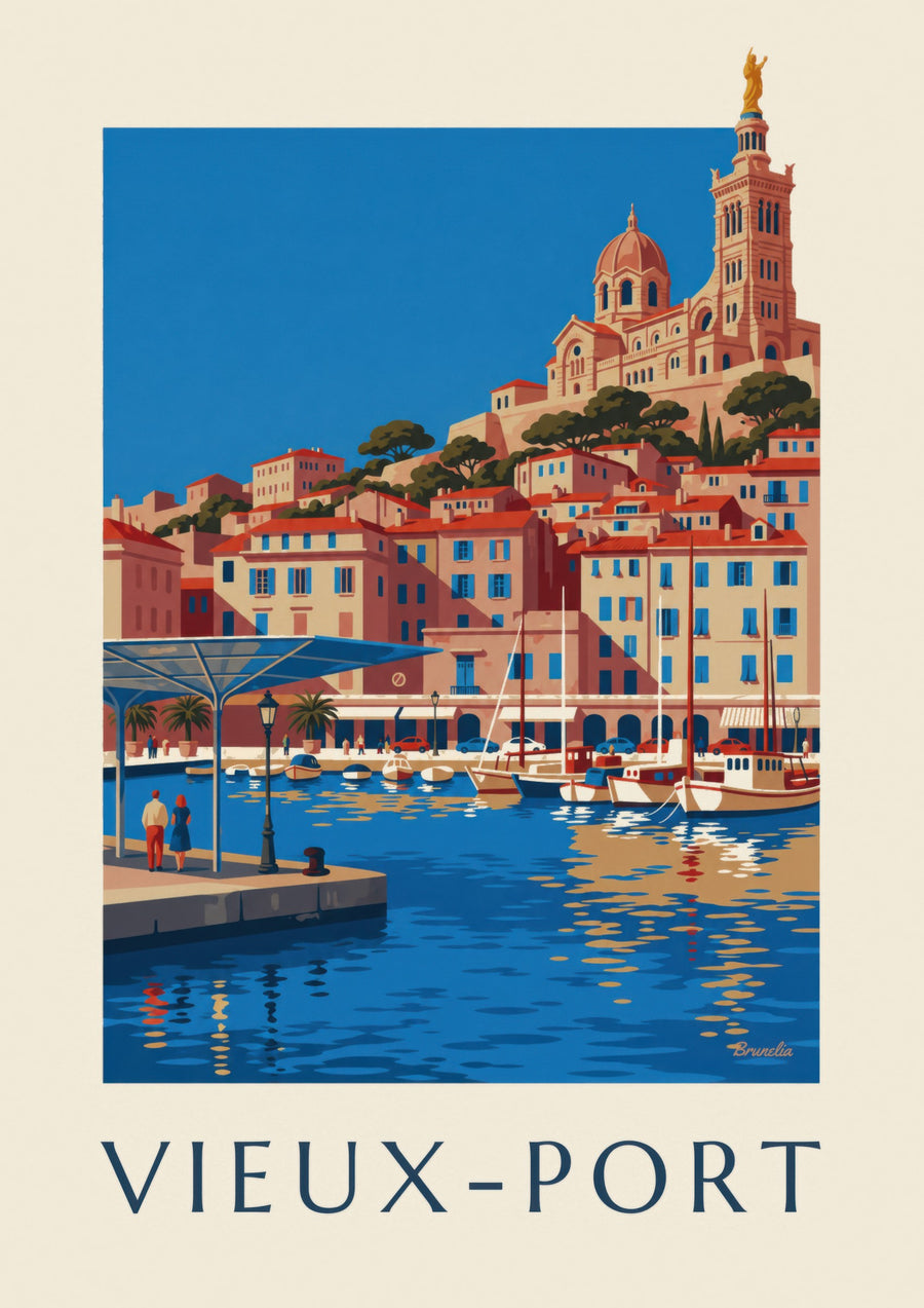 Poster der spiegelnden Ombrière am Vieux-Port von Marseille