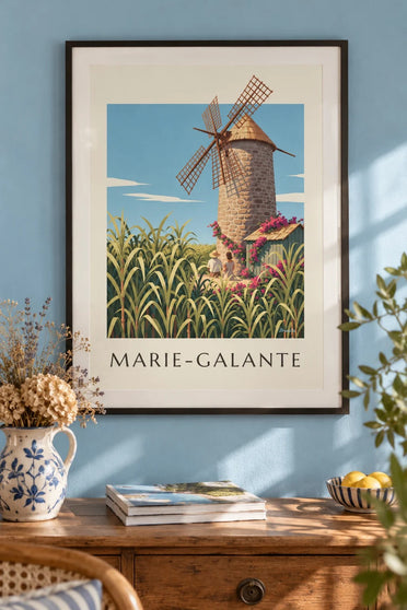 Poster Guadeloupe, Bézard-Mühle auf Marie-Galante : gerahmt an der Wand