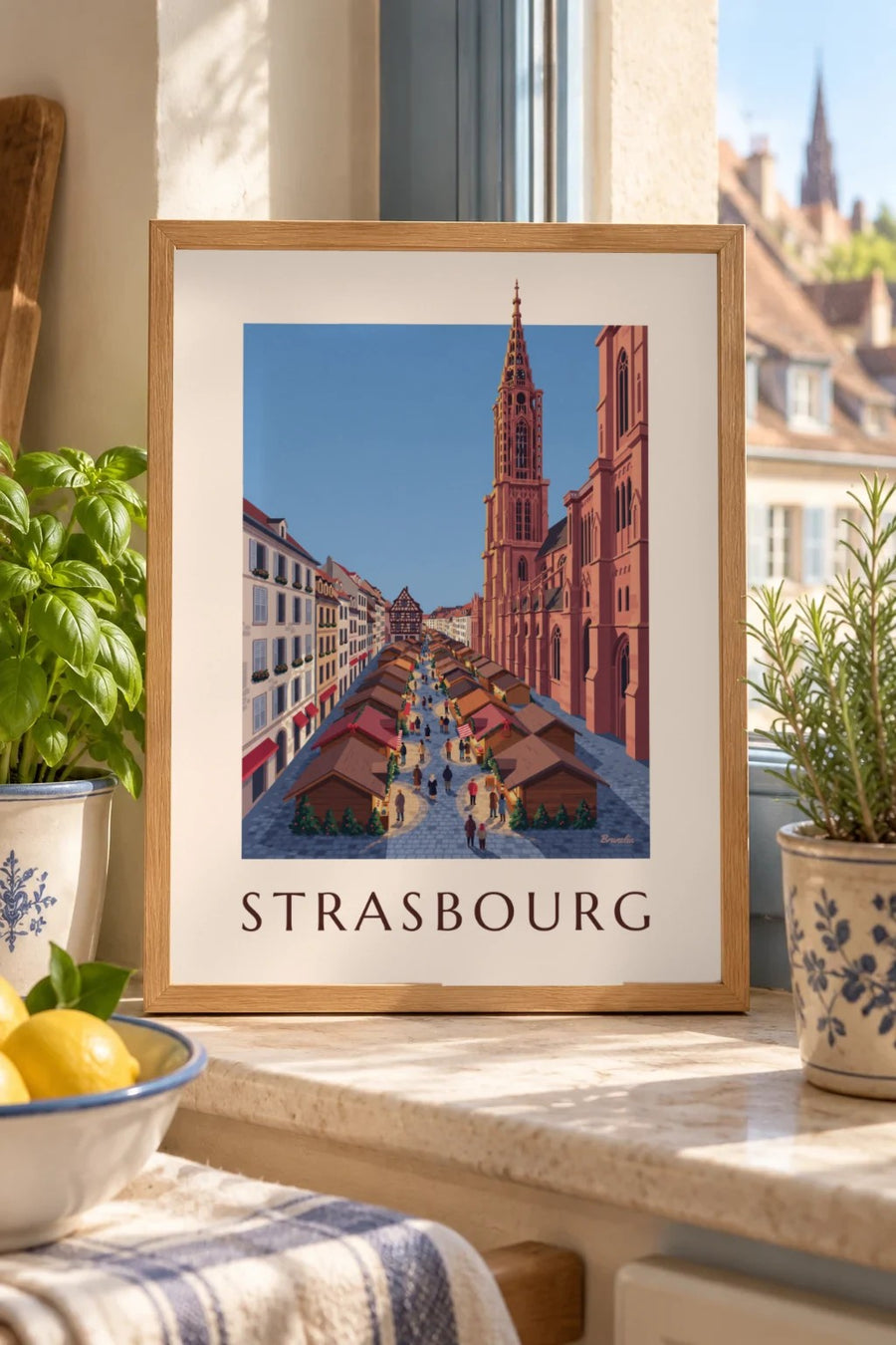 Affiche marché de Noël à Strasbourg : petit format A4 encadré