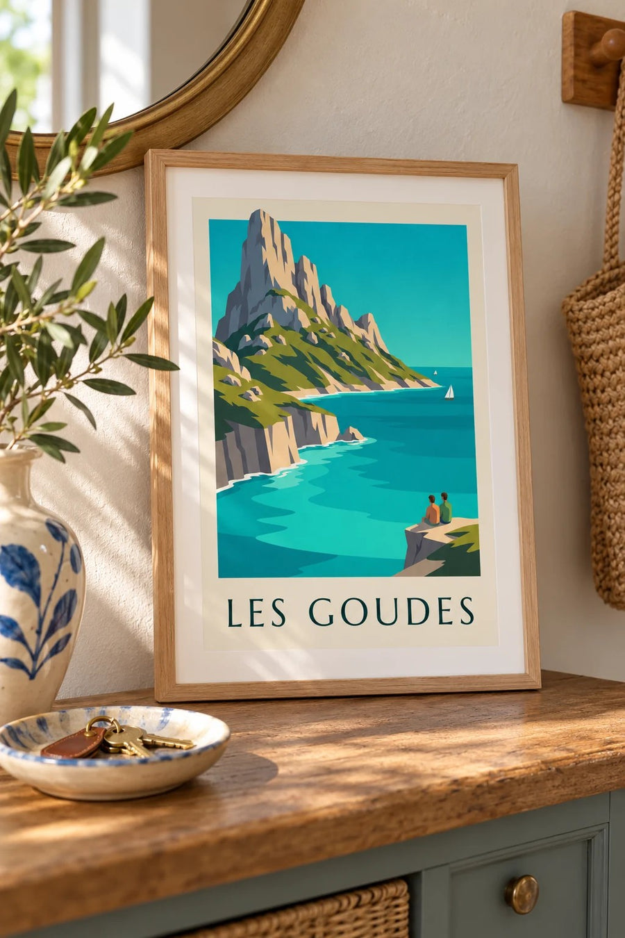 Poster Insel Maïre vor Les Goudes, türkisfarbenes Wasser : kleines A4-Format, gerahmt