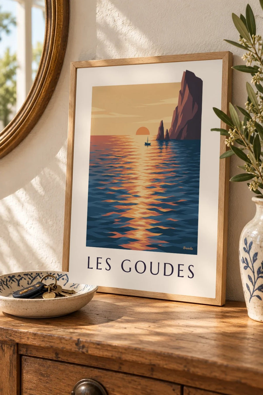 Affiche coucher de soleil aux Goudes : petit format A4 encadré