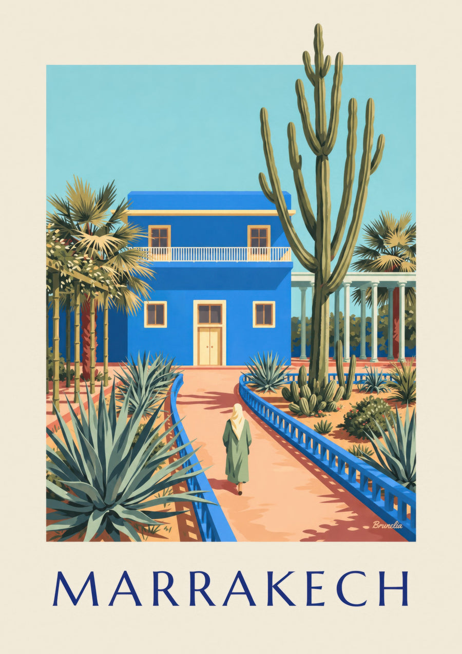 Affiche villa bleue et cactus de Marrakech : l'affiche entière