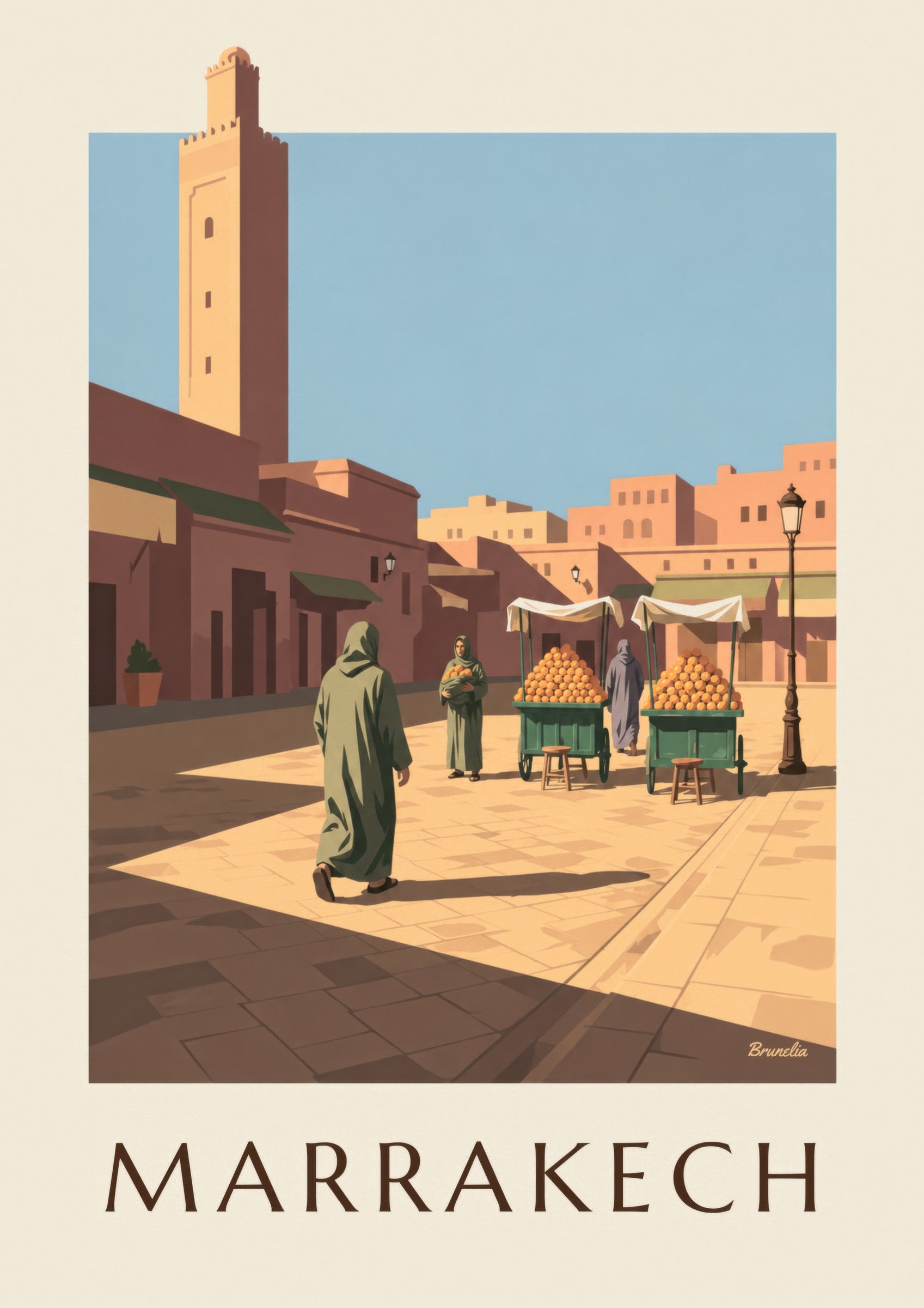 Poster Jemaa el-Fna in Marrakesch mit Orangenständen: Detail in Nahaufnahme