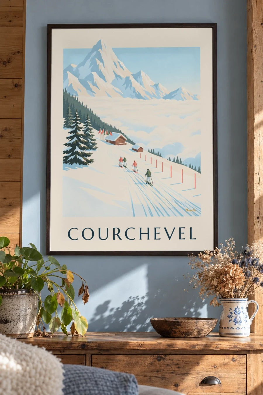 Poster der Pisten von Courchevel mit Blick auf den Mont Blanc : gerahmt an der Wand