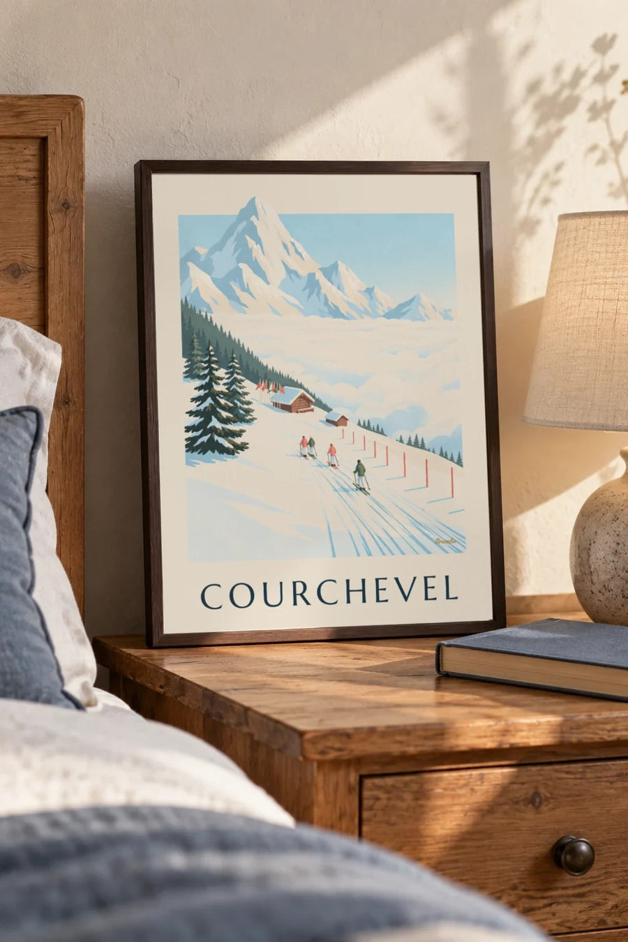 Poster der Pisten von Courchevel mit Blick auf den Mont Blanc : kleines A4-Format, gerahmt