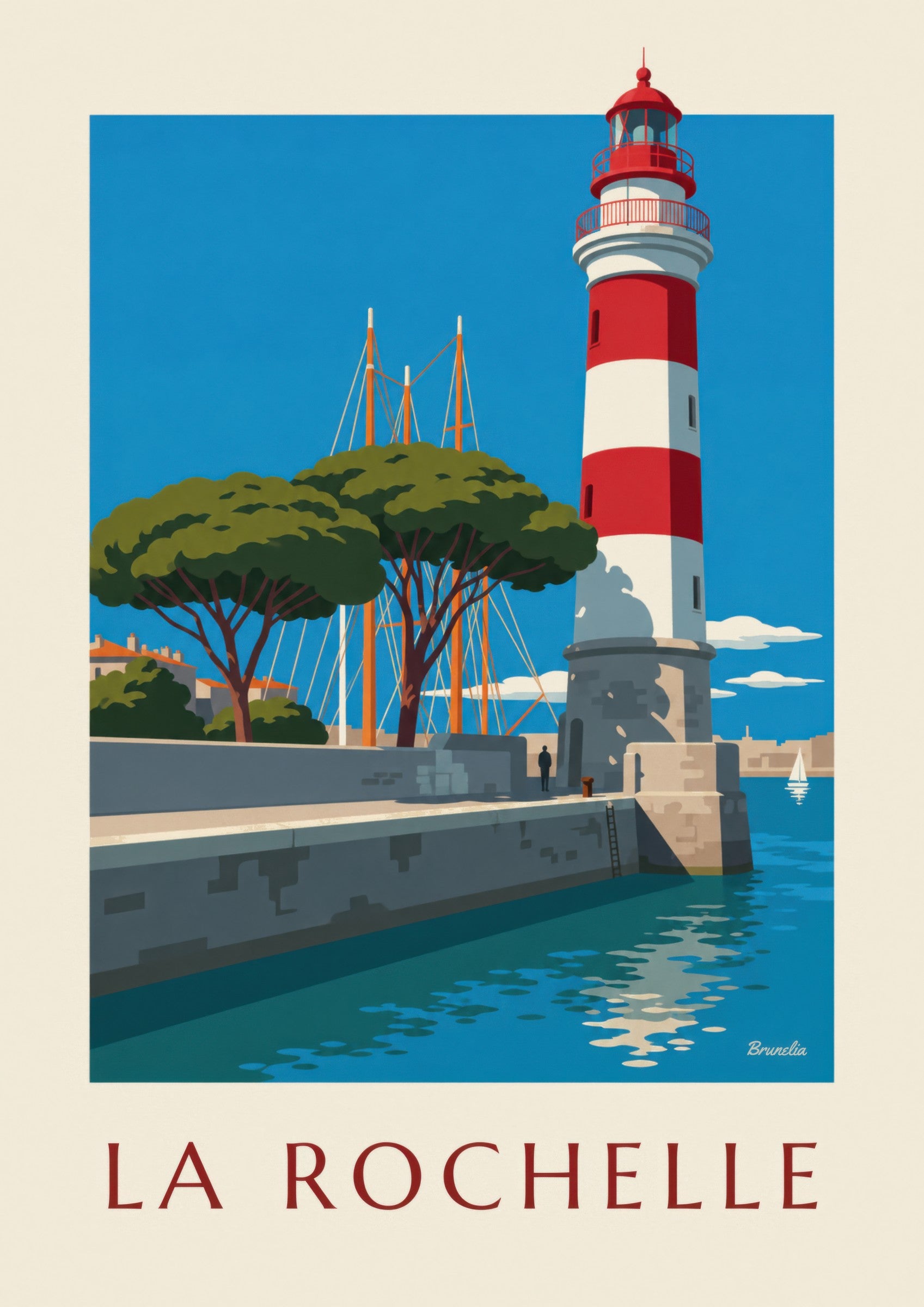 Affiche phare rouge et blanc du Gabut: Detail in Nahaufnahme