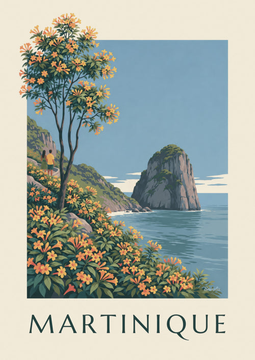 Poster Martinique mit dem Diamant-Felsen und dem Karibischen Meer : das ganze Poster