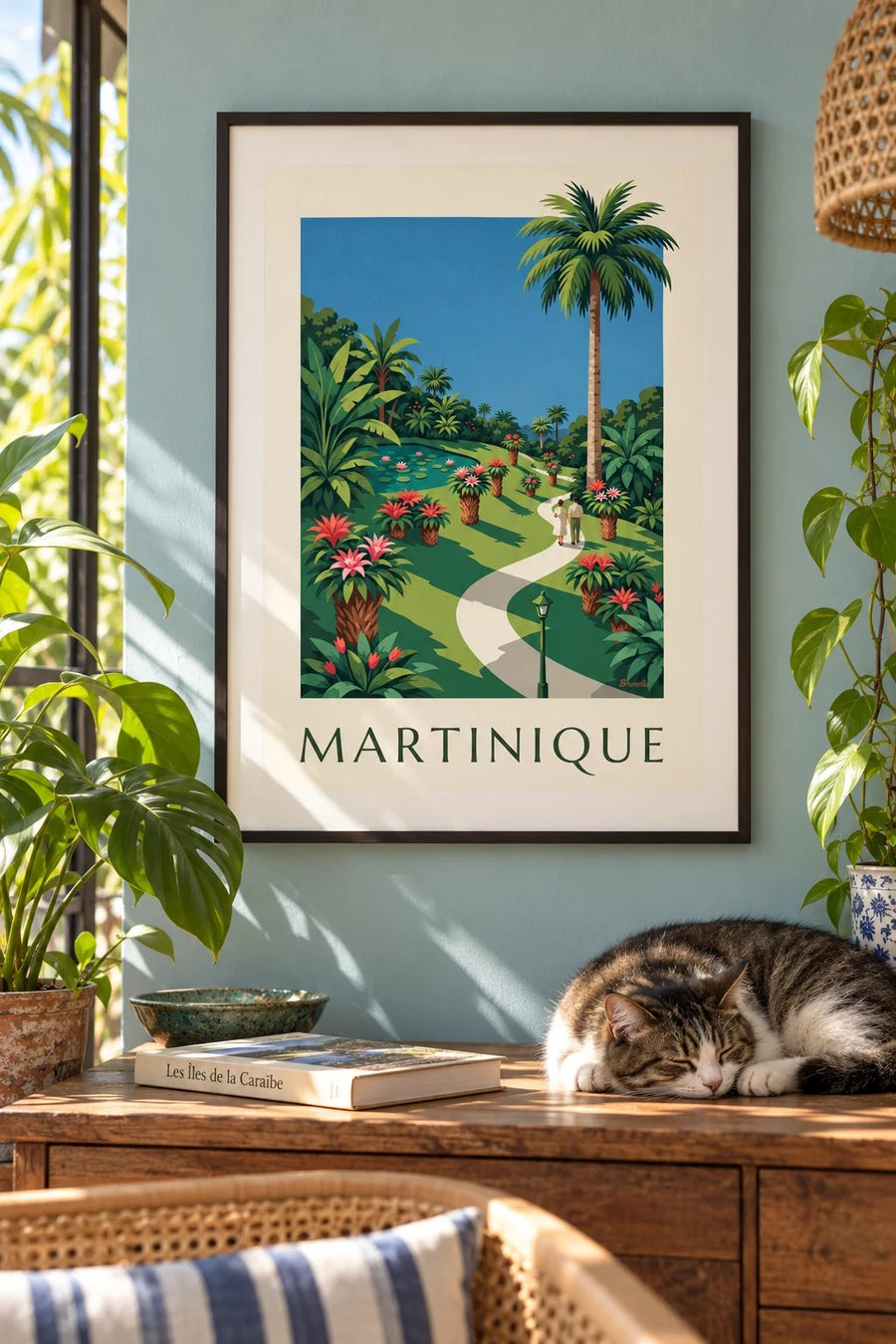 Affiche Martinique, jardin de Balata et broméliacées : encadrée au mur