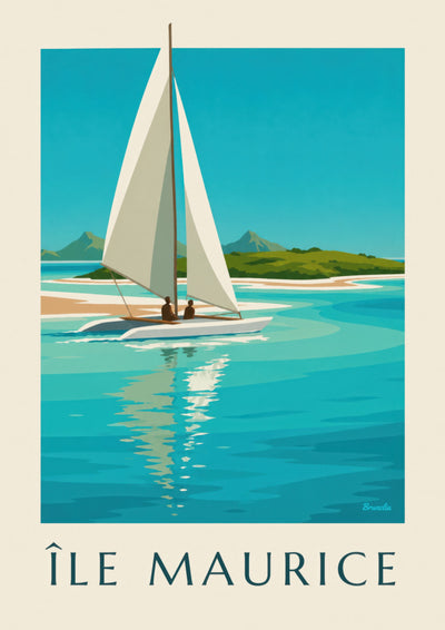 Poster Île aux Cerfs und türkisfarbene Lagune (Titel ÎLE MAURICE) : das ganze Poster
