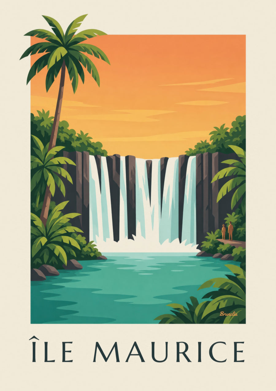 Affiche Île Maurice, cascade de Rochester (titre ÎLE MAURICE)