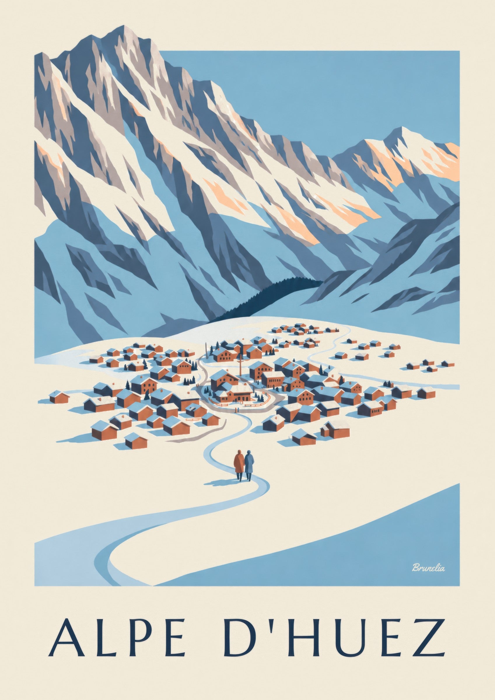 Poster Alpe d'Huez, vom Pic Blanc aus gesehen, im Winter: Detail in Nahaufnahme
